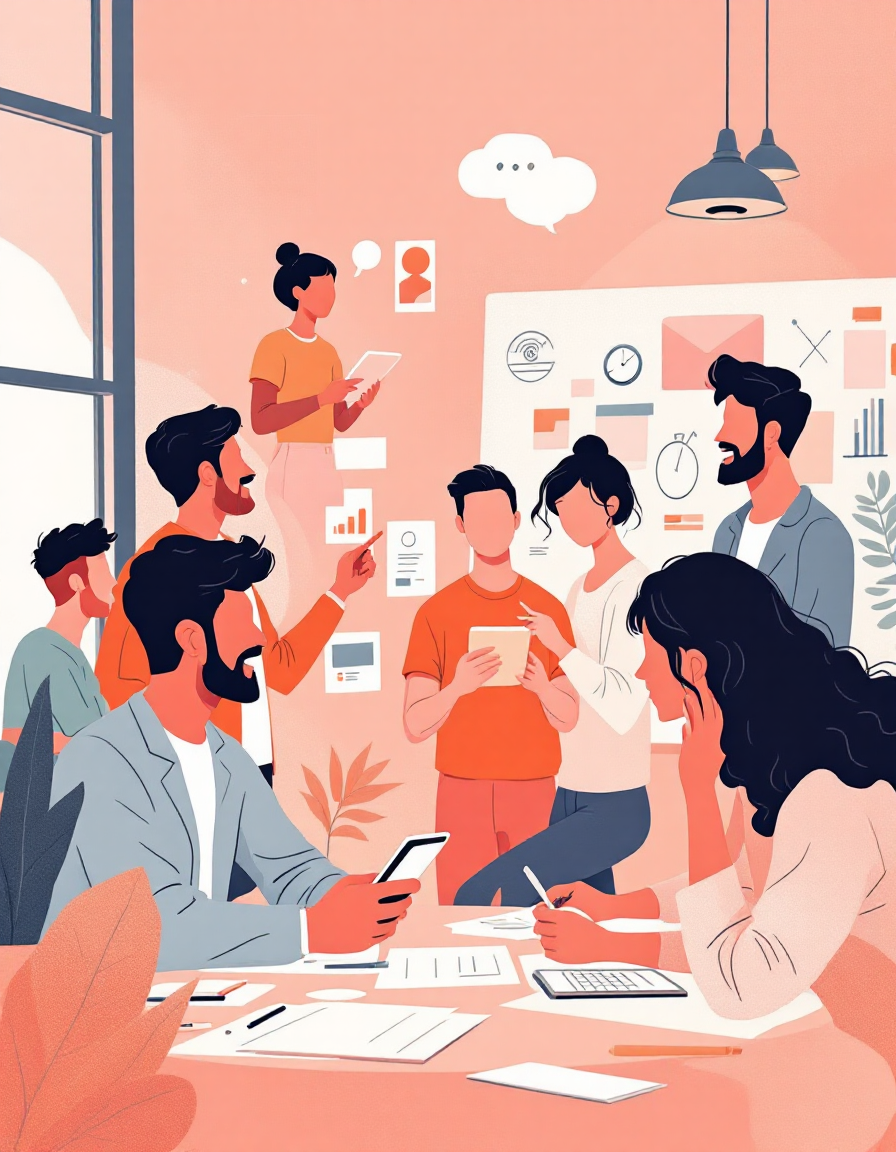 ミーティング中の学生たち